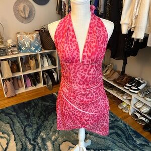 SHEIN Pink Leopard Print Halter Mini Dress